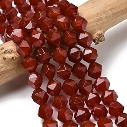 Красный Агат Природного сердолика нитей бисера, звезды вырезать круглые бусы, граненые, окрашенная и подогревом, 9~10x9~10x9~10 мм, отверстие : 1~1.4 мм, около 38~40 шт / нитка, 14.88'' (15.08'' см)