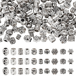 Античное Серебро 100 шт 10 стили европейские бусины из сплава в тибетском стиле, бусины с большим отверстием, rondelle & column, античное серебро, 7~12x7~10 мм, отверстие : 4~6 мм, 10 шт / стиль