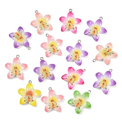 (52) Непрозрачная лаванда Подвески из смолы, цветок с насекомыми, с железной фурнитурой, разноцветные, 30x27.5x8.5 мм, отверстие : 2 мм