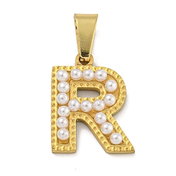 Letter R Ионное покрытие (ip) 304 подвески из нержавеющей стали, с ABS имитации жемчуга, Буква R, 17x13.5x3.3 мм, отверстие : 6x3 мм