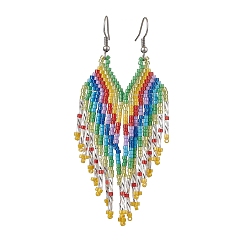 Желтый Бохо 304 нержавеющая сталь со стеклянной подвеской-серьгой, сердце, желтые, 92x26 мм