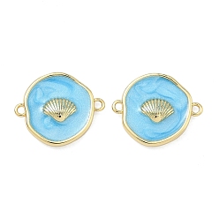 Shell Shape Подвески-коннекторы из латуни с эмалью в морском стиле, без свинца и без кадмия, долговечный, стойки покрытие, реальный 18 k позолоченный, голубой, формы раковины, 13.5x16x3 мм, отверстие : 1.2 мм