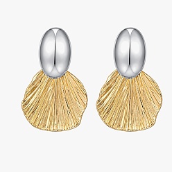 Платиновый & Золотой Двухцветные латунные серьги-гвоздики с подвесками, лист, платиной и золотом, 45x22 мм