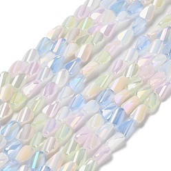 Светло-Голубой Стеклянные бусины с гальваническим покрытием , граненые, поворот прямоугольника, Небесно-голубой, 7x4.5x3.5 мм, отверстие : 1 мм, около 28 шт / нитка, 7.80'' (19.8 см)