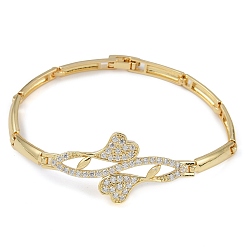 Сердце Браслеты-цепочки из латуни с микропаве и прозрачным фианитом, долговечный, без свинца и без кадмия, реальный 18 k позолоченный, сердце, 7-5/8 дюйм (19.5 см), 20 мм