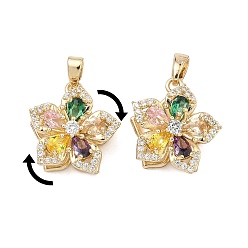 Настоящее золото 18K Вращающиеся подвески из латуни с микропаве и кубическим цирконием, долговечный, , реальный 18 k позолоченный, 17x15x8 мм, отверстие : 4x2 мм