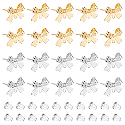 (52) Непрозрачная лаванда 20шт. 2 цвета латунные серьги-гвоздики фурнитура, бантом, с горизонтальными петлями и 40пластиковыми ушными гайками, платиной и золотом, 11x16 мм, отверстие : 1.2 мм, штифты : 0.6 мм, 10 шт / цвет