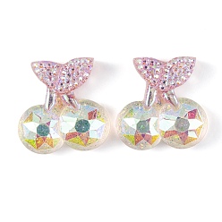 Pearl Pink Transparent Epoxy Resin Fruit Cherry Decoden Cabochons, with Glitter Powder, Pearl Pink, 22.5x22x6.5mm