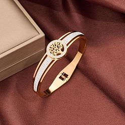 Розовое Золото Шарнирные браслеты из нержавеющей стали для женщин, древо жизни, с кристально горный хрусталь, розовое золото , 5/8x2-3/8 дюйм (1.7x6 см)