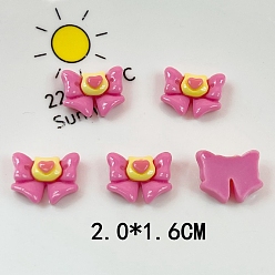 Camellia Opaque Resin Decoden Cabochons, Bowknot with Cat Heart, Camellia, 16x20mm