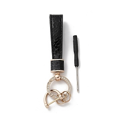 Black Microfiber & Zinc Alloy & Crystal Rhinestone Keychain, Light Gold, Black, 13.5cm