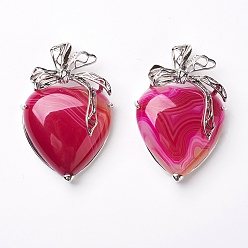 Натуральный Агат Природные подвески агат, с латунной фурнитурой платинового цвета, сердце, 46x32x10 мм, отверстие : 3.5x6 мм