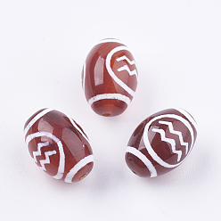 Aquarius Tibetan Style Constellation/Zodiac Pattern dZi Beads, Natural Agate Beads, Dyed & Heated, Barrel with Twelve Constellations, Aquarius, 14x10mm, Hole: 0.6mm