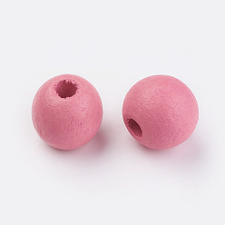 Hot Pink Natural Wood European Beads, Dyed, Round, Hot Pink, 12x11mm, Hole: 4mm, about 960pcs/500g