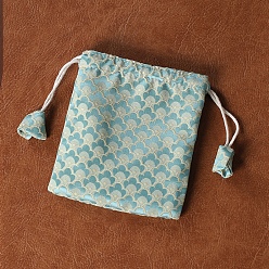 Pale Turquoise Chinese Style Cloth Bags with Buttons, Rectangle Jewelry Pouches, Pale Turquoise, 15x13cm