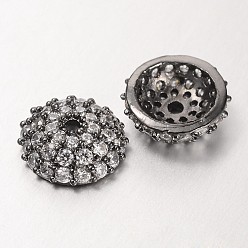 Gunmetal Apetalous Half Round/Dome Brass Micro Pave Cubic Zirconia Bead Caps, Gunmetal, 8x3mm, Hole: 1mm