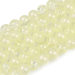 Золотистый Полупрозрачные стеклянные бусины с кракле, с блеском порошок, круглые, золотые, 8x7.5 мм, отверстие : 1 мм, около 100~105 шт / нитка, 31.50 дюйм ~ 33.07 дюйм (80 см ~ 84 см)