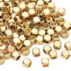 Real 18K Gold Plated Brass Spacer Beads, Cube, Cadmium Free & Lead Free, Rack Plating, Long-Lasting Plated, Real 18K Gold Plated, 5x5x5mm, Hole: 3.5mm
