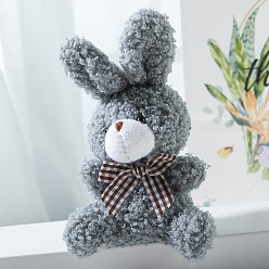 Gray Cute Plush PP Cotton Rabbit Doll Pendant Decorations, with Alloy Findings, for Keychain Bag Hanging Decoration, Gray, 10~11cm