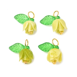 Шампанско-Желтый Подвески из синтетических ракушек в форме цветка, с латунными булавками с шарообразными головками и прозрачными акриловыми подвесками, шампанское желтый, 13x11x6.5 мм, отверстие : 3 мм