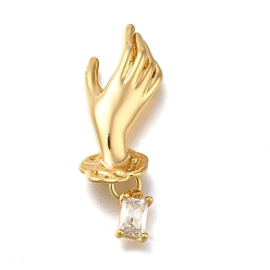 Настоящее золото 18K Латунные микро проложить кубического циркония подвески, без кадмия, без никеля и без свинца, руки с прямоугольником, реальный 18 k позолоченный, 37.5 мм, отверстие : 1.6 мм