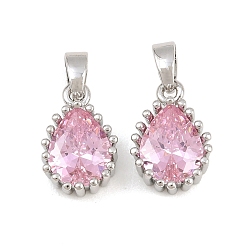 Pink Messing pflastern Zirkonia Charme, Träne Reize, Einzelstein-Anhänger, Platin Farbe, rosa, 13x8.5x5 mm, Bohrung: 5x3 mm