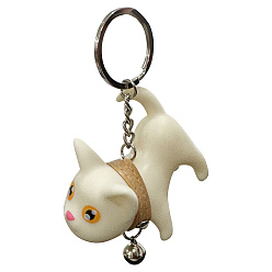 Белый Брелки из смолы, с декором из искусственной кожи и разрезными кольцами из сплава, форма кошки, белые, 9 см