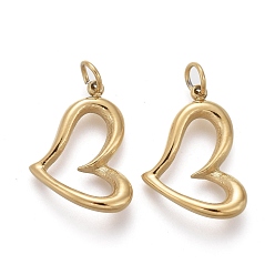 Золотой Ионное покрытие (ip) 304 подвески из нержавеющей стали, с целью перехода в кольце, полый, сердце, золотые, 16.5x11x2 мм, Перейти кольцо: 4x0.6 мм, 2.8 мм внутренним диаметром