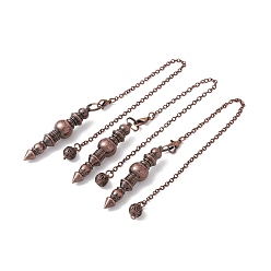 Красная Медь Стойки гальванические латунные тросовые цепи остроконечные биолокационные маятники, с застежками-карабинами из сплава и железными круглыми бусинами, без кадмия и без свинца, Красная медь, 240 мм, отверстие : 2 мм