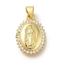 Настоящее золото 18K Покрытие стойки латунь с подвесками из фианита, долговечный, без свинца и без кадмия, религиозные узоры амулеты, реальный 18 k позолоченный, 19x13x2.5 мм, отверстие : 4x3.5 мм