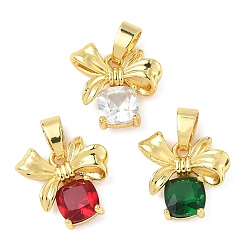 (52) Непрозрачная лаванда Латунные микро проложить кубического циркония подвески, квадрат с бантом, стойки покрытие, долговечный, без кадмия и без свинца, золотые, разноцветные, 15x15x4.5 мм, отверстие : 3x6 мм