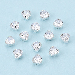 Platinum Sew on Rhinestone, with Brass Prong Settings, Flat Round, Nickel Free, Platinum, 4.5x3.5mm, Hole: 0.7~0.9mm, about 1440pcs/set