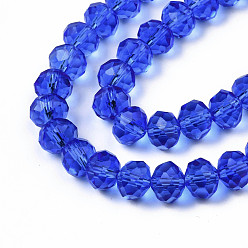 Royal Blue Glass Beads Strands, Faceted, Rondelle, Royal Blue, 8x6mm, Hole: 1mm, about 65~68pcs/strand, 15.7~16.1 inch(40~41cm)