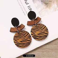 Плоский Круглый Серьги-гвоздики из дерева и сплава, платина, плоско-круглые, 67x36 мм