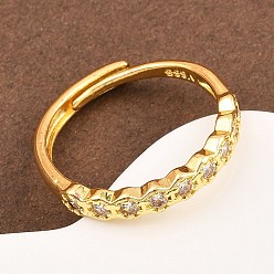 Настоящее золото 18K Манжеты из латуни с микро паве кубический цирконий для женщин, долговечный, стойки покрытие, реальный 18 k позолоченный, 4 мм, регулируемый