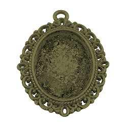 Античная Бронза Тибетский стиль овальный сплава настройки кулон кабошон, без кадмия, без никеля и без свинца, античная бронза, лоток: 25x18 м, 39x29x2 мм, отверстие : 2.5 мм, Около 300 шт / 1000 г