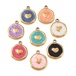 Сердце 304 нержавеющей стальной эмали подвески, плоско-круглые, золотые, сердце, 15.5~16.5x13.5x2.5 мм, отверстие : 1.2~1.4 мм