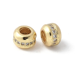 Настоящее золото 18K Латунные микропаве из прозрачного кубического циркония, без свинца и без кадмия, долговечный, стойки покрытие, рондель, реальный 18 k позолоченный, 4.5x6.5 мм, отверстие : 2.5 мм