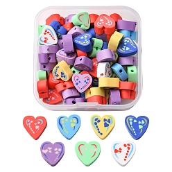 Gemischte Farbe 65 handgefertigte Polymer Clay Perlen, Herz, Gemischte Farbe, 8~11x9~10.5x4~5 mm, Bohrung: 1.2~1.6 mm