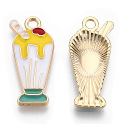 Белый Подвески из сплава , с эмалью, без кадмия и без свинца, золотой свет, мороженое, белые, 23x10x2.5 мм, отверстие : 2 мм