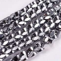 Platinum Plated Non-magnetic Synthetic HematiteBeads Strands, Dumbbell, Platinum Plated, 9x7x3.5mm, Hole: 0.8mm, about 90pcs/strand, 15.7 inch