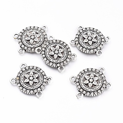 Argent Antique Alliage multi - chapelets de lien, avec strass cristal, plat et circulaire avec fleur, argent antique, 21x26x4.5mm, Trou: 2.5mm