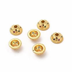 Real 18K Gold Plated Brass Bead Caps, with Rhinestones, Apetalous, Real 18K Gold Plated, 8x4mm, Hole: 2mm
