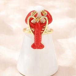 Креветка Латунные эмалевые регулируемые манжеты, золотые, креветка, 27x18 мм