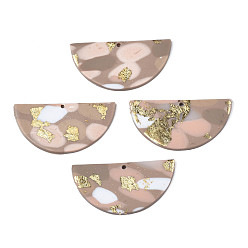 Tan Handmade Polymer Clay Pendants, with Gold Foil, Half Round, Tan, 22.5~23x44.5x2.5~3mm, Hole: 1.8mm