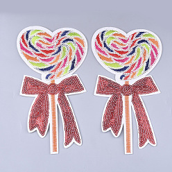 Colorful Computerized Embroidery Cloth Iron on/Sew on Patches, with Paillette/Sequins, Appliques, Costume Accessories, Lollipop, Colorful, 202x104x1.5mm