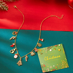 Рождественская елка Ожерелья с подвеской из сплава и эмали на рождественскую тематику, золотые, красный белый и зеленый, рождественская елка, 15.75 дюйм (40 см), Кулон : 24 мм