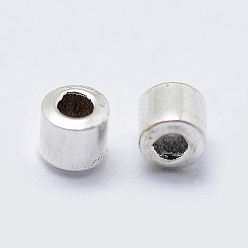 Platinum Rhodium Plated 925 Sterling Silver Crimp Beads, Tube, Platinum, 2x2mm, Hole: 1mm