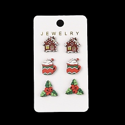 Building Рождественские деревянные серьги-гвоздики со стальными иглами, платина, здание, 14.5x14.5 мм