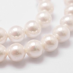 Old Lace Rainbow Plated Shell Pearl Bead Strands, Grade A, Round, Old Lace, 6mm, Hole: 1mm, about 62pcs/strand, 16 inch